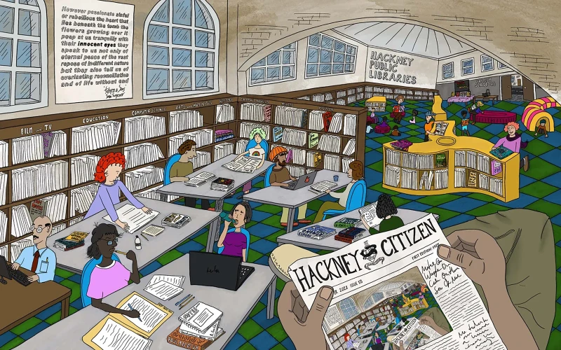 Stoke Newington Library illustration by Francisco de la Mora